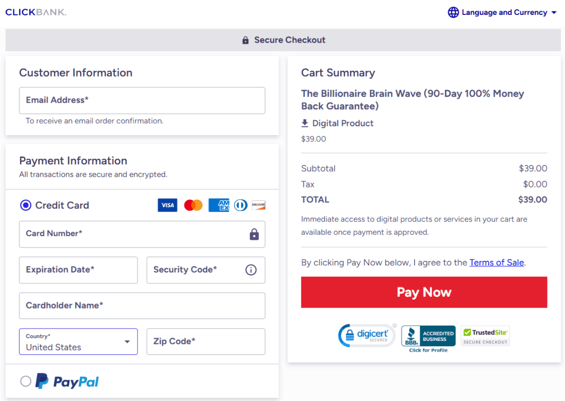Billionaire Brain Wave™ Checkout Page
